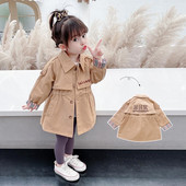 Bear Embroidery Girls Windbreaker Άνοιξη φθινόπωρο 2022 Βρεφικά μπουφάν για κορίτσια Βαμβακερή καμπαρντίνα μεσαίου μήκους για παιδιά casual πανωφόρια