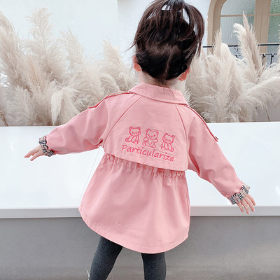 Bear Embroidery Girls Windbreaker Άνοιξη φθινόπωρο 2022 Βρεφικά μπουφάν για κορίτσια Βαμβακερή καμπαρντίνα μεσαίου μήκους για παιδιά casual πανωφόρια