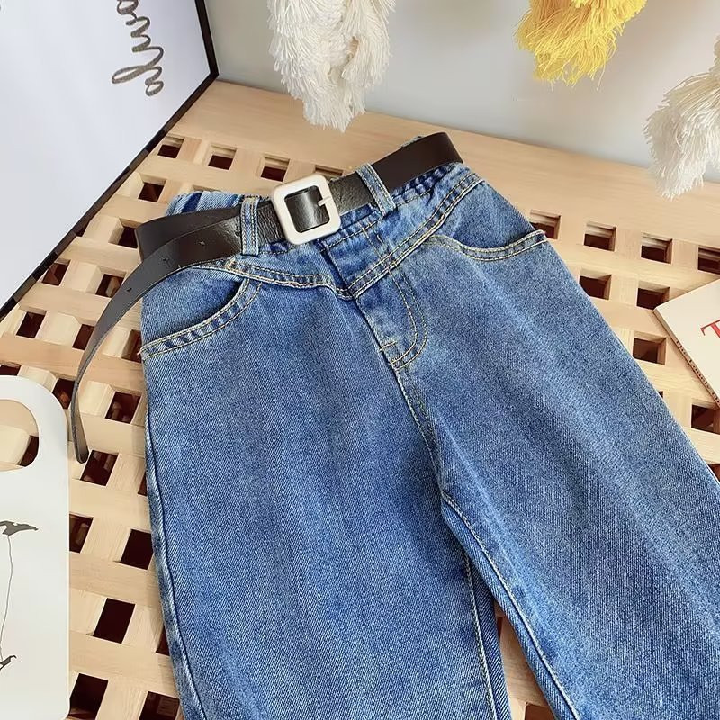 Пролет Есен Момичета Дънки Детски панталони Дънкови панталони Панталони Бебешки дрехи Модни безплатни колани 2022 2 3 4 5 6 T