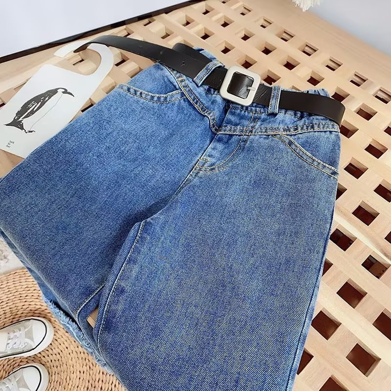 Пролет Есен Момичета Дънки Детски панталони Дънкови панталони Панталони Бебешки дрехи Модни безплатни колани 2022 2 3 4 5 6 T