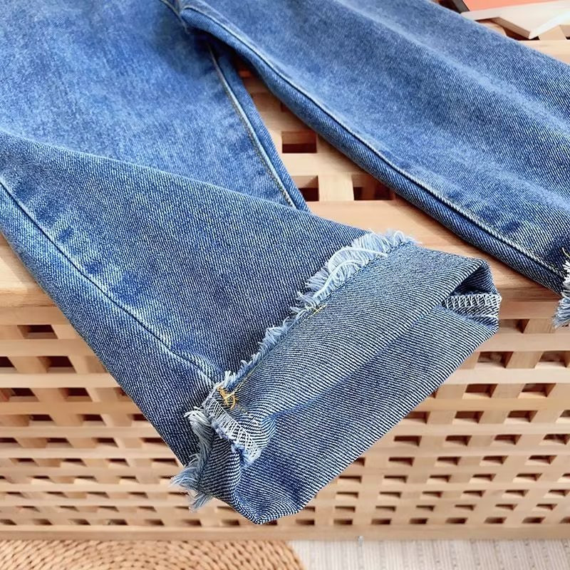 Пролет Есен Момичета Дънки Детски панталони Дънкови панталони Панталони Бебешки дрехи Модни безплатни колани 2022 2 3 4 5 6 T