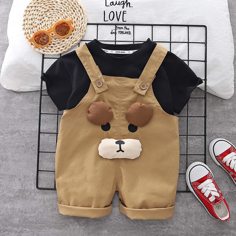 Lenoyn 2023 Детски комплект с къси ръкави за момчета и момичета Детско облекло за момчета Карикатура Сладък комплект с каишки за къси ръкави