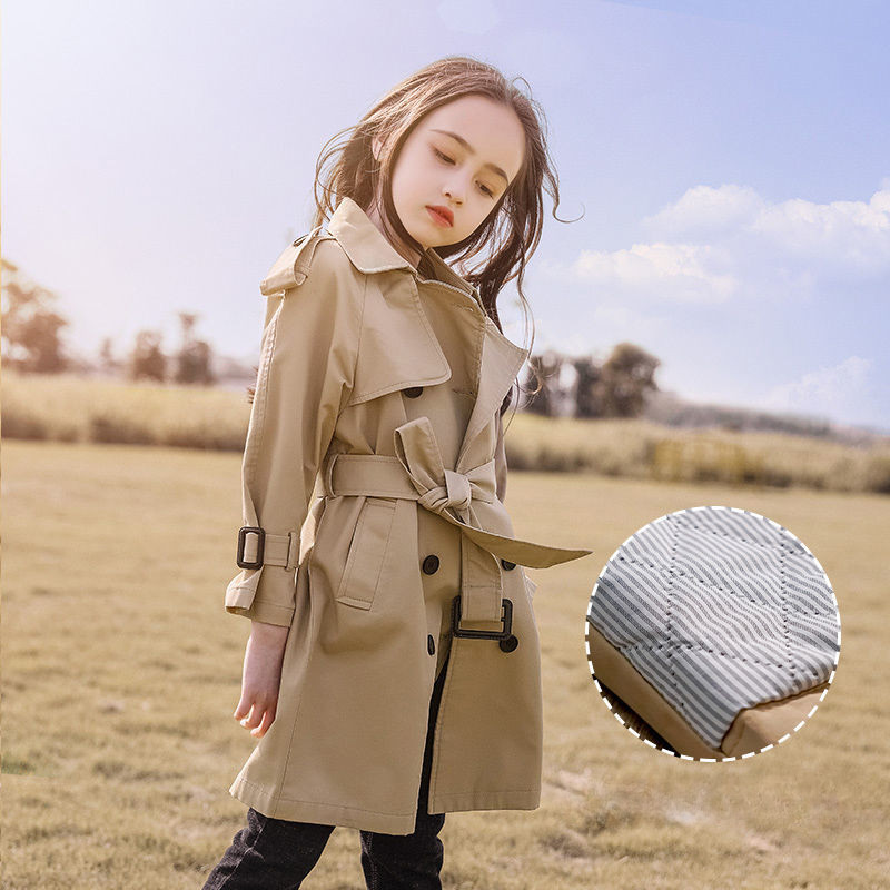 Ветровка за момичета 2023 Нова пролет Британски стил Модно ретро есенно детско облекло Бебешко дълго едноредно палто