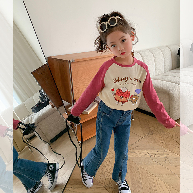 Децата носят нови есенни 2023 г. Тесни дънкови панталони с разкроени дънки за момичета