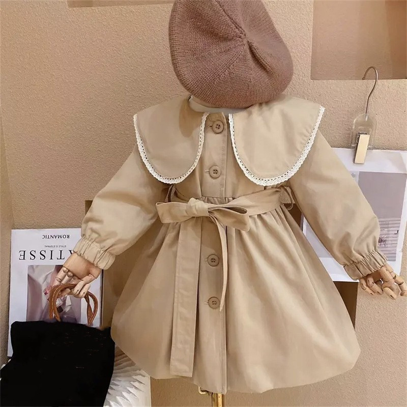 Палто за момичета Модна яка за кукли Тренчкот Ветровка Пролет и есен Нова корейска версия Бебешко яке за момиче Дрехи Връхни дрехи