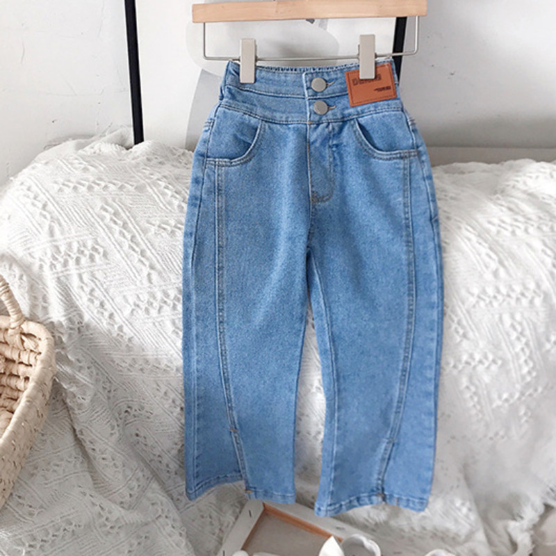 Дънки с цепки за момичета Есенни детски панталони с висока талия 2023