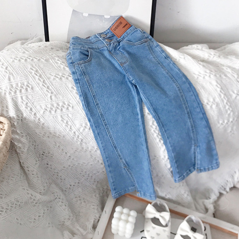 Дънки с цепки за момичета Есенни детски панталони с висока талия 2023