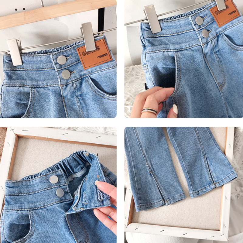 Дънки с цепки за момичета Есенни детски панталони с висока талия 2023