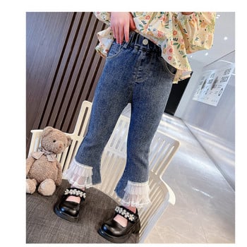 Дантелени еластични дънки за момичета 2023 Пролетни детски панталони