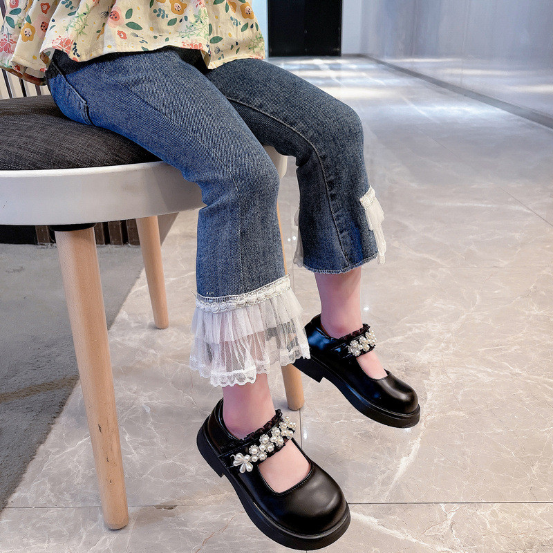 Дантелени еластични дънки за момичета 2023 Пролетни детски панталони