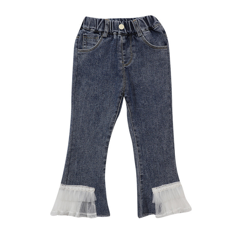 Дантелени еластични дънки за момичета 2023 Пролетни детски панталони