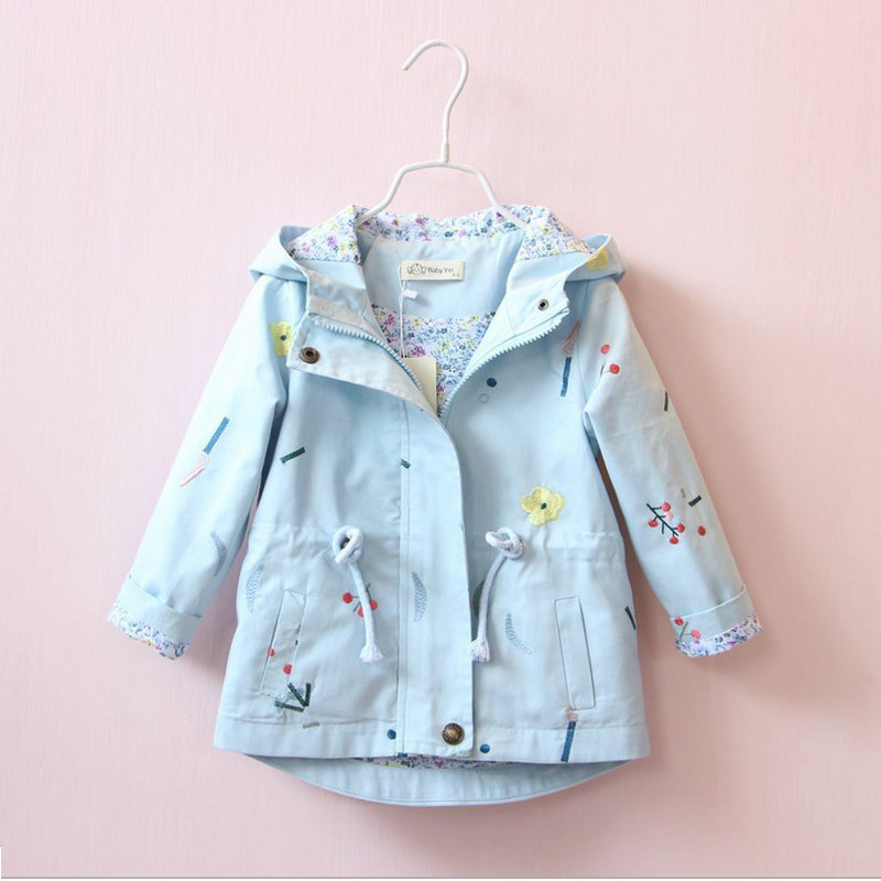 2022 НОВО Момичета Деца Пролет Есен Бродирани цветя Детска ветровка с качулка Палто 2T-8T Year