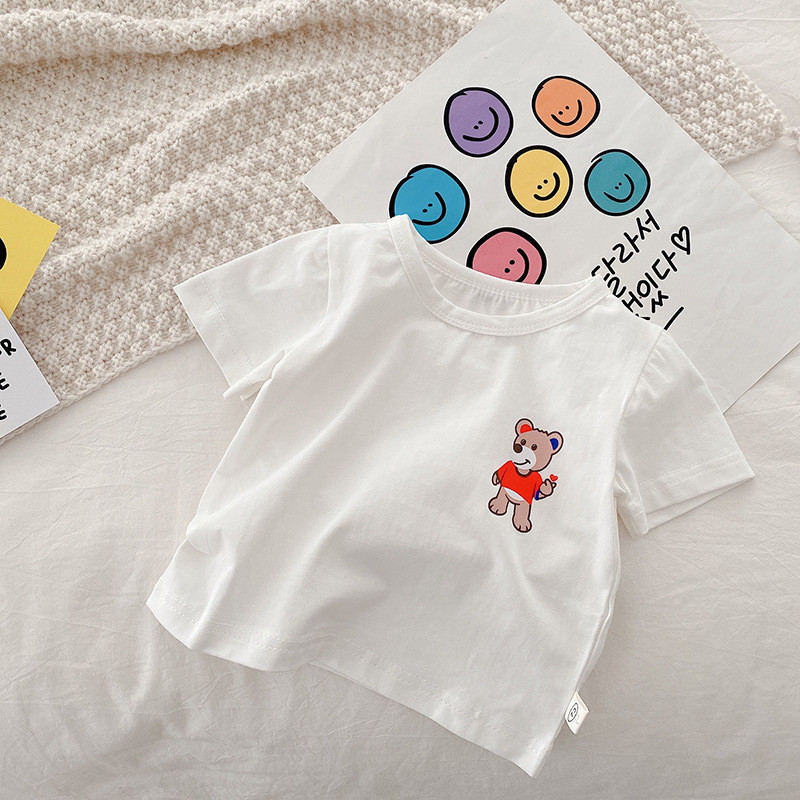 Майки деца сладко мече детски дрехи момичета момчета сини шорти гащеризони модни комплекти