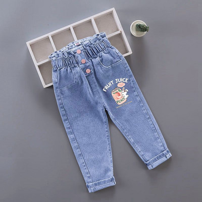 Blugi pentru fete pentru copii, pantaloni lungi cu desene animate, primăvară, toamnă, imprimeu cu graffiti, pantaloni casual cu orificii, pantaloni denim pentru copii