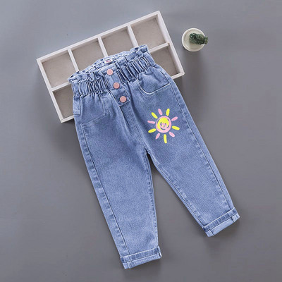 Blugi pentru fete pentru copii, pantaloni lungi cu desene animate, primăvară, toamnă, imprimeu cu graffiti, pantaloni casual cu orificii, pantaloni denim pentru copii