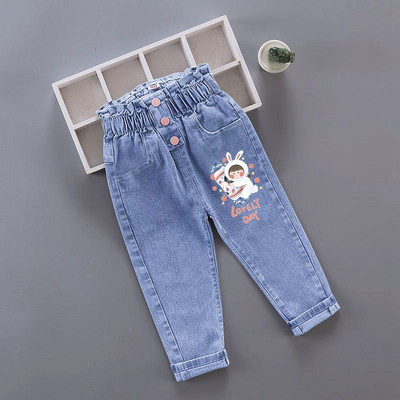 Blugi pentru fete pentru copii, pantaloni lungi cu desene animate, primăvară, toamnă, imprimeu cu graffiti, pantaloni casual cu orificii, pantaloni denim pentru copii