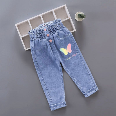 Blugi pentru fete pentru copii, pantaloni lungi cu desene animate, primăvară, toamnă, imprimeu cu graffiti, pantaloni casual cu orificii, pantaloni denim pentru copii