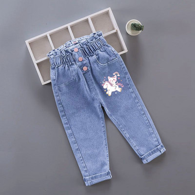 Blugi pentru fete pentru copii, pantaloni lungi cu desene animate, primăvară, toamnă, imprimeu cu graffiti, pantaloni casual cu orificii, pantaloni denim pentru copii