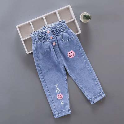 Blugi pentru fete pentru copii, pantaloni lungi cu desene animate, primăvară, toamnă, imprimeu cu graffiti, pantaloni casual cu orificii, pantaloni denim pentru copii