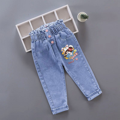 Blugi pentru fete pentru copii, pantaloni lungi cu desene animate, primăvară, toamnă, imprimeu cu graffiti, pantaloni casual cu orificii, pantaloni denim pentru copii