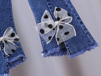 Изрязани горещи разпродажби Ежедневни дънки за момичета Детски панталони с разкроен дизайн с лък Детски дънкови дрехи за момичета Пролет Есен Панталони