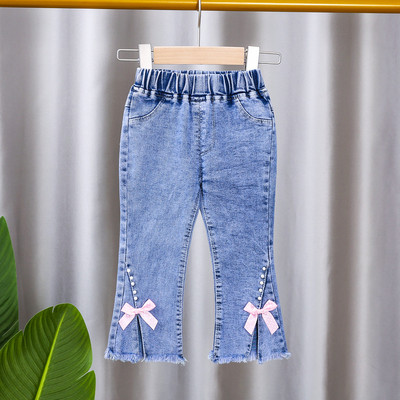 Decupați, reducere, blugi casual pentru fete, copii, pantaloni evazați cu fundă, blugi pentru copii, îmbrăcăminte pentru fete, pantaloni de primăvară, toamnă