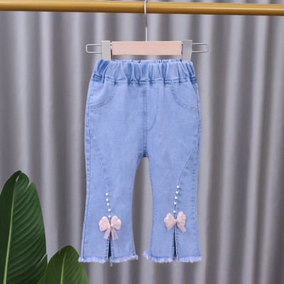 Decupați, reducere, blugi casual pentru fete, copii, pantaloni evazați cu fundă, blugi pentru copii, îmbrăcăminte pentru fete, pantaloni de primăvară, toamnă