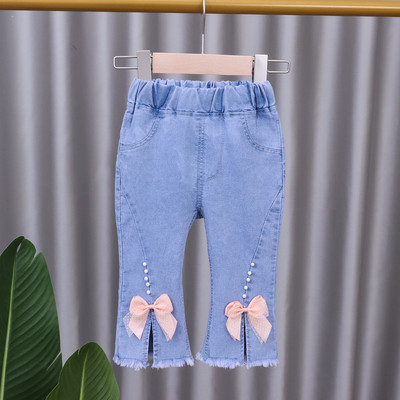 Decupați, reducere, blugi casual pentru fete, copii, pantaloni evazați cu fundă, blugi pentru copii, îmbrăcăminte pentru fete, pantaloni de primăvară, toamnă