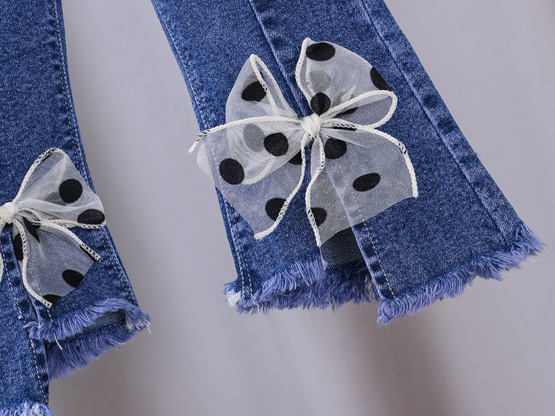 Изрязани горещи разпродажби Ежедневни дънки за момичета Детски панталони с разкроен дизайн с лък Детски дънкови дрехи за момичета Пролет Есен Панталони