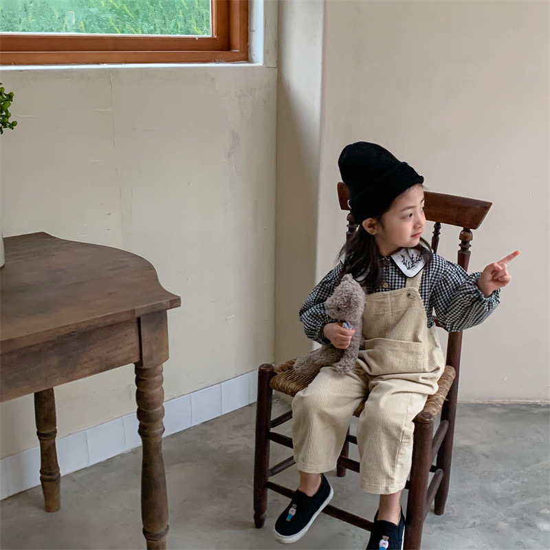 Детски гащеризони от рипсено кадифе за момичета Бебешки гащеризони за малко дете Свободни панталони за момичета Дрехи с големи джобове Гащеризони Детски гащеризони от една част 2-7 години