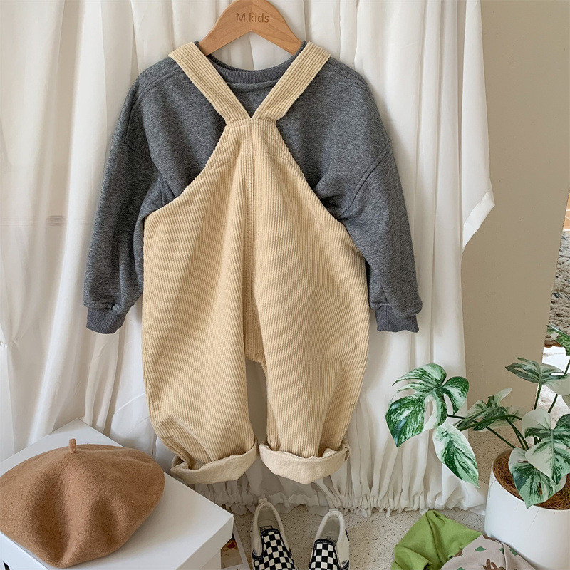 Детски гащеризони от рипсено кадифе за момичета Бебешки гащеризони за малко дете Свободни панталони за момичета Дрехи с големи джобове Гащеризони Детски гащеризони от една част 2-7 години