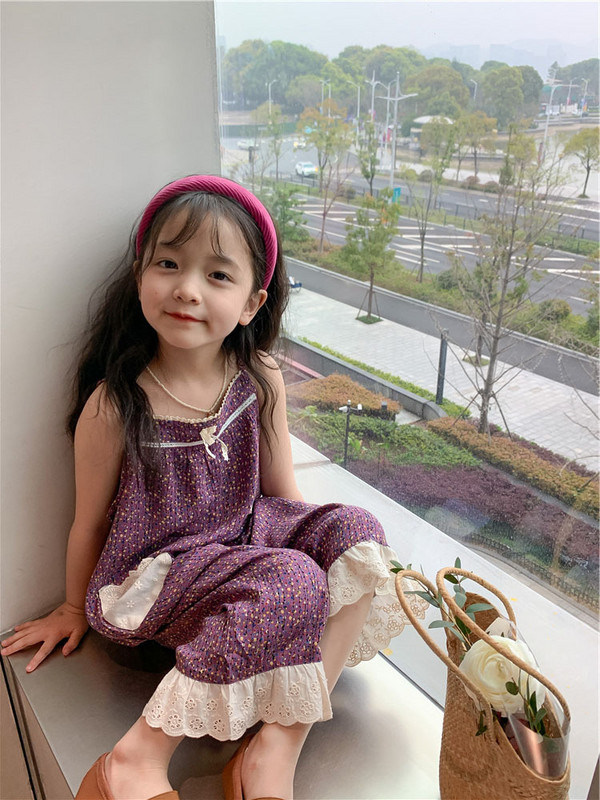 Летни дрехи за момичета, дантелени гащеризони, панталони, модни бебешки детски гащеризони с принт на принцеса, панталони за рожден ден, детски дрехи