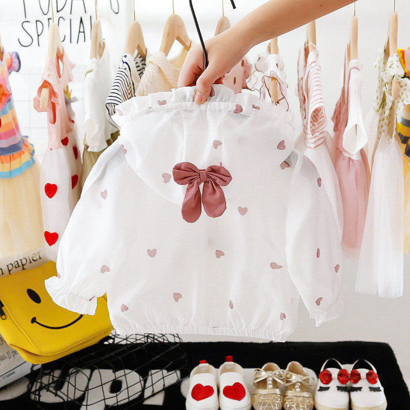 Летни модни леки детски слънчеви костюми Горнища Прекрасни палта за момичета Бебешки якета с качулка и пълен цип за 1-4 години