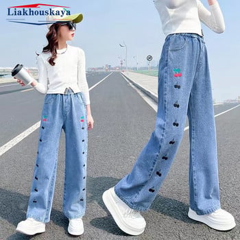 Κοριτσίστικα Παντελόνια Loose Jeans Personality Ripped Wide Leg Jeans Little Cherry Teenagers Παντελόνια Νέα μόδα Παιδικά Παιδικά Ρούχα