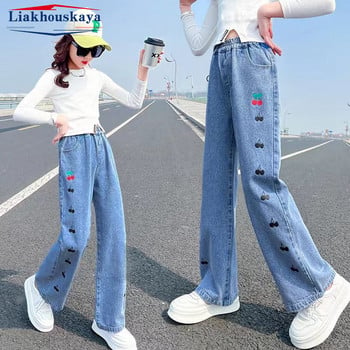 Κοριτσίστικα Παντελόνια Loose Jeans Personality Ripped Wide Leg Jeans Little Cherry Teenagers Παντελόνια Νέα μόδα Παιδικά Παιδικά Ρούχα