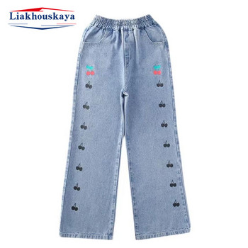 Κοριτσίστικα Παντελόνια Loose Jeans Personality Ripped Wide Leg Jeans Little Cherry Teenagers Παντελόνια Νέα μόδα Παιδικά Παιδικά Ρούχα