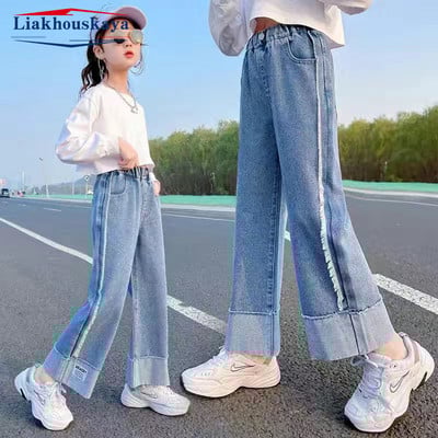 Pantaloni pentru fete Blugi largi Personalitate Blugi rupti cu picioare late Mici cireșe Pantaloni pentru adolescenți Moda nouă Copii Îmbrăcăminte pentru copii