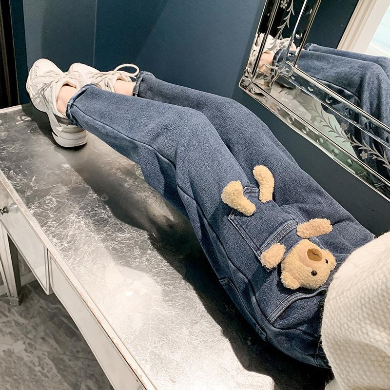 Дънки за момичета Пролетни памучни дънкови дънки с пачуърк крачоли Дънки с мъниста Десен Детски панталони Моливи Клинове за момичета 4-14 г. Детски панталони