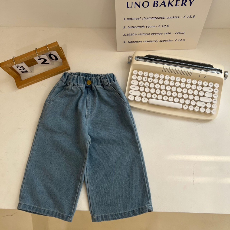 2023 Пролет момичета едноцветни широки панталони момчета модни широки дънки детски ежедневни прави панталони