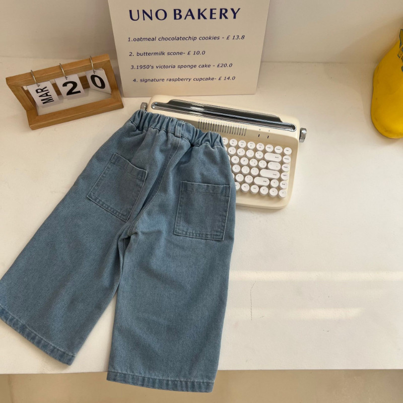 2023 Пролет момичета едноцветни широки панталони момчета модни широки дънки детски ежедневни прави панталони