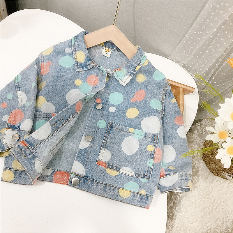 Полка точки Прекрасни дънкови палта за бебета и момичета Детски екипи Якета Детски горни дрехи 1-8 години