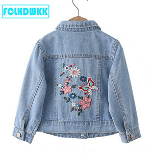 Jachete de blugi pentru copii pentru fete, pentru fete, pentru copii, brodate, cu mâneci lungi, haine din denim, haine de primăvară, vară, cu flori pentru copii, 2-8 ani