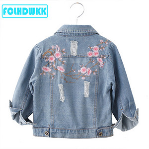 Jachete de blugi pentru copii pentru fete, pentru fete, pentru copii, brodate, cu mâneci lungi, haine din denim, haine de primăvară, vară, cu flori pentru copii, 2-8 ani