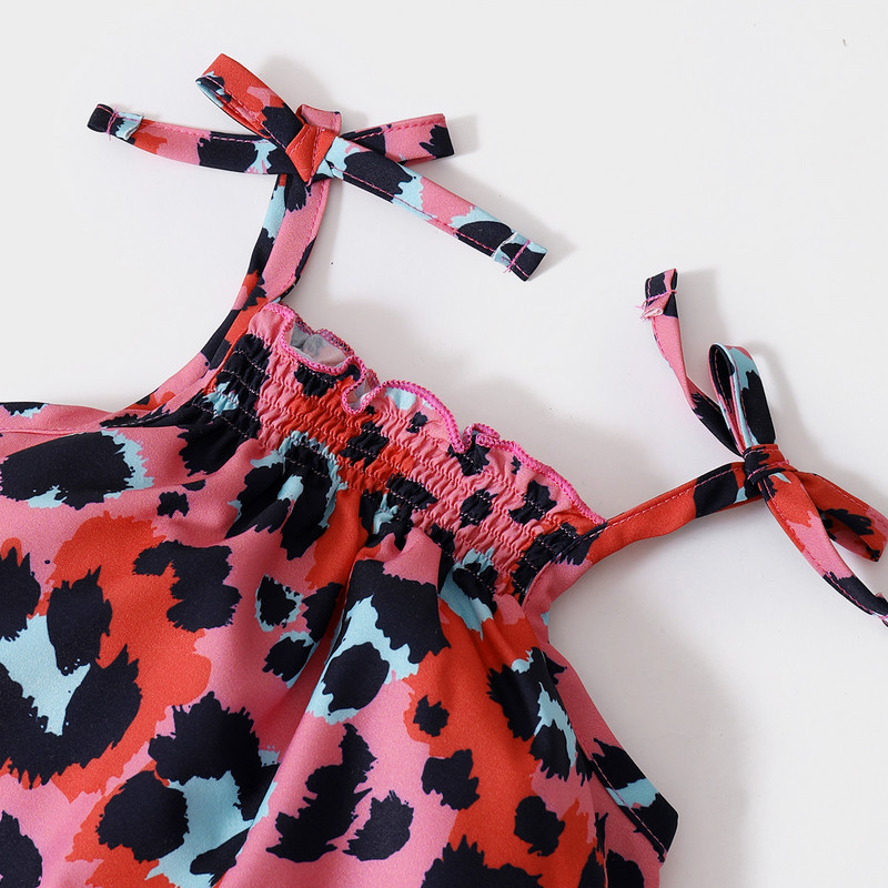 Бебешко лятно облекло, слинг, леопардов гащеризон, гащеризон с тиранти, бебешки момичета, детски панталон с презрамки без ръкави, модни тоалети