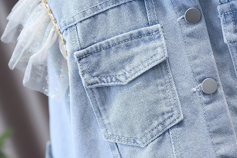 Φθινοπωρινό παλτό για κορίτσια Τζιν μπουφάν δαντέλα παπιγιόν Παιδικά για κορίτσια Παλτό Παιδικά πανωφόρια Δώρο γενεθλίων Παιδικά κορίτσια Παιδικά μπουφάν καουμπόη