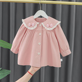 Baby Girl Windbreaker 2023 Νέο νωρίς το φθινόπωρο με δαντέλα με στρογγυλό λαιμό φιόγκο Χαριτωμένα αυτιά Μονό στήθος Cardigan Fashion Trend Baby Jacket