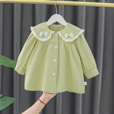 Baby Girl Windbreaker 2023 Νέο νωρίς το φθινόπωρο με δαντέλα με στρογγυλό λαιμό φιόγκο Χαριτωμένα αυτιά Μονό στήθος Cardigan Fashion Trend Baby Jacket