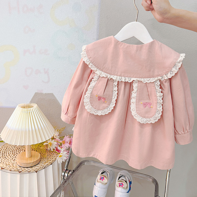 Baby Girl Windbreaker 2023 Νέο νωρίς το φθινόπωρο με δαντέλα με στρογγυλό λαιμό φιόγκο Χαριτωμένα αυτιά Μονό στήθος Cardigan Fashion Trend Baby Jacket