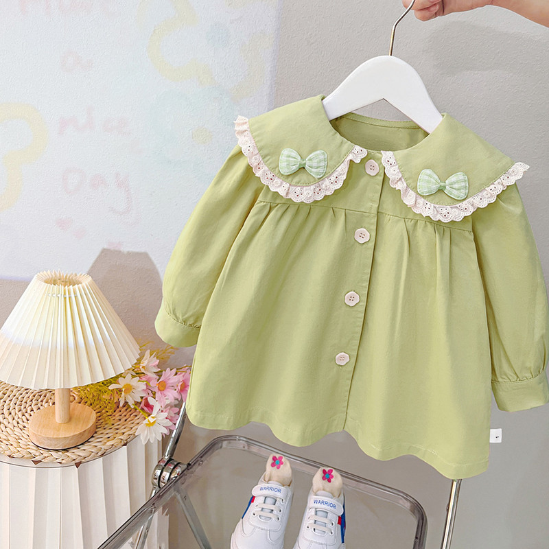 Baby Girl Windbreaker 2023 Νέο νωρίς το φθινόπωρο με δαντέλα με στρογγυλό λαιμό φιόγκο Χαριτωμένα αυτιά Μονό στήθος Cardigan Fashion Trend Baby Jacket