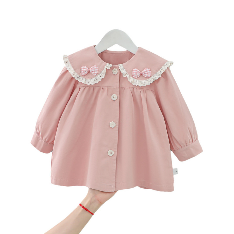 Baby Girl Windbreaker 2023 Νέο νωρίς το φθινόπωρο με δαντέλα με στρογγυλό λαιμό φιόγκο Χαριτωμένα αυτιά Μονό στήθος Cardigan Fashion Trend Baby Jacket